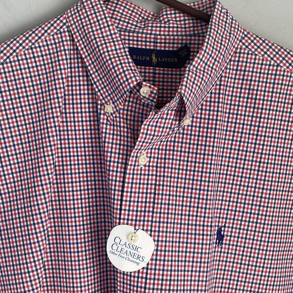 Ralph Lauren Short Sleeve Shirt Men's XXL Red Blue Check Oxford Button Down - Picture 6 of 10